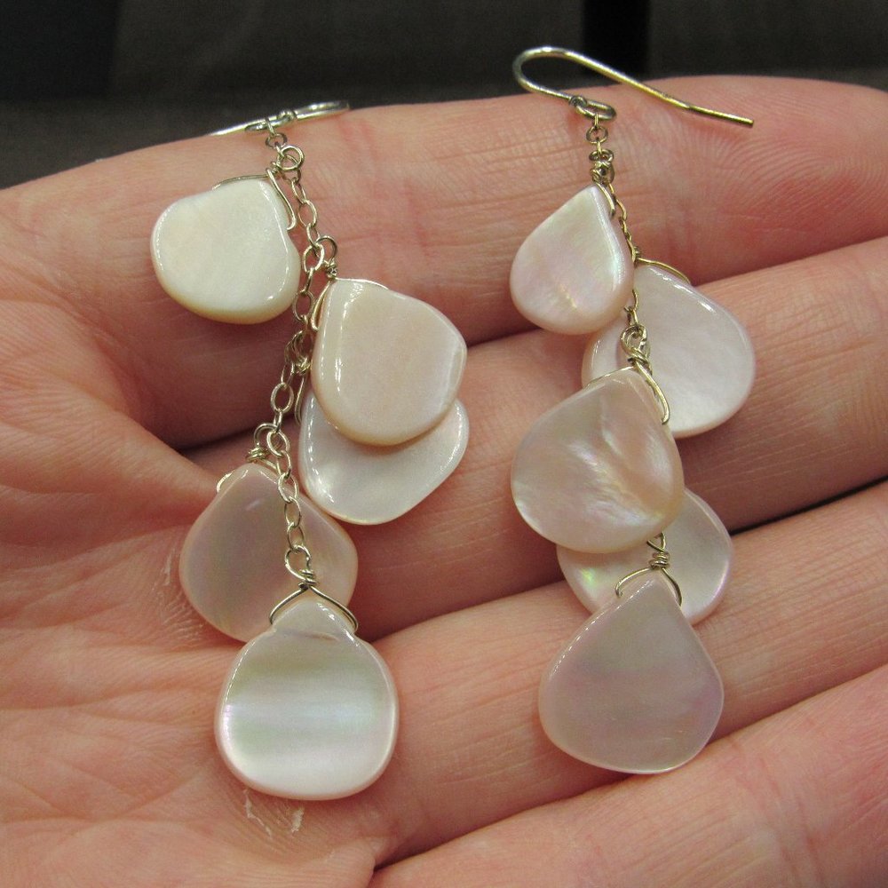 Sterling Multiple Pink Shell Dangle Earrings - image 1